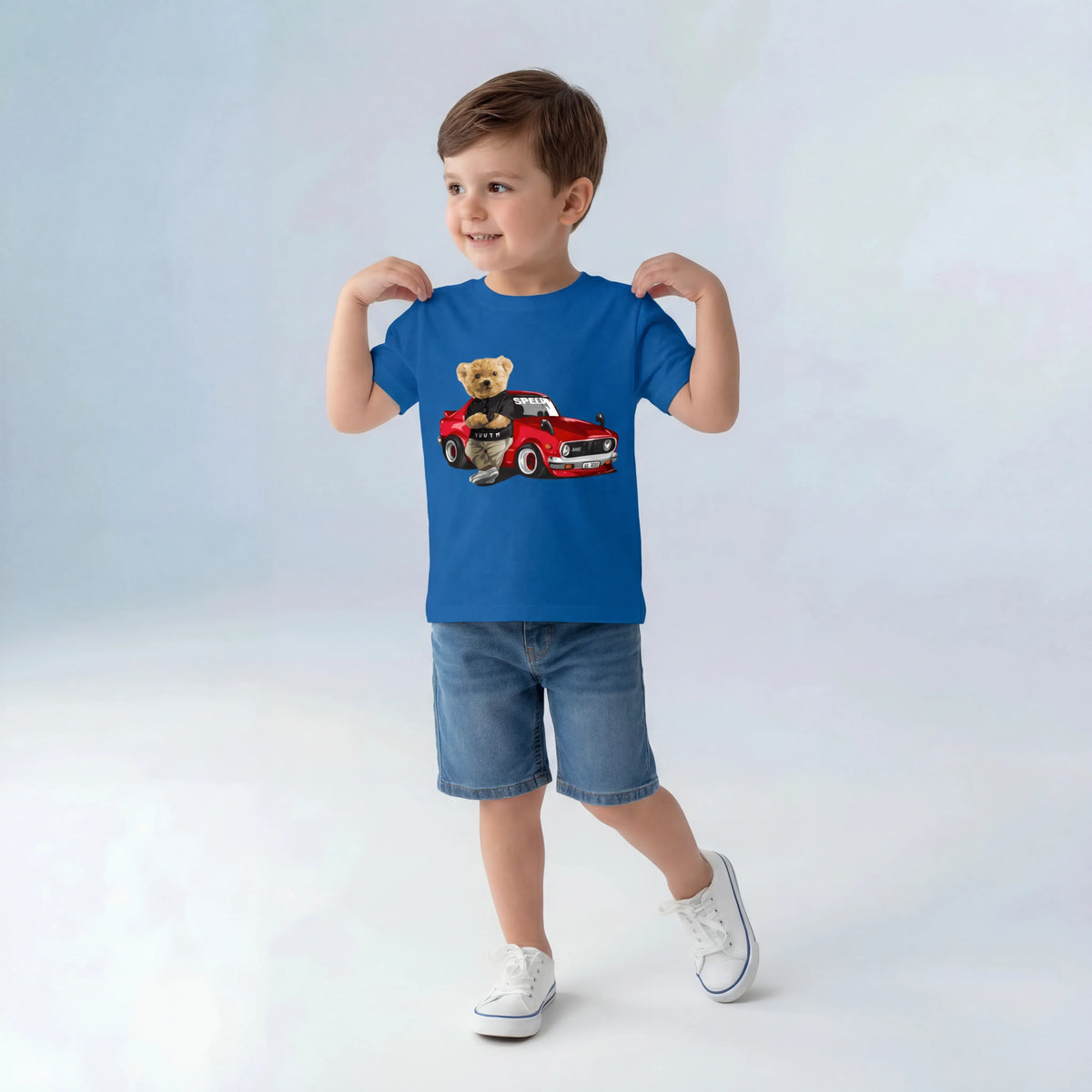 Kids Teddy Bear Racing Car T-Shirt - Black